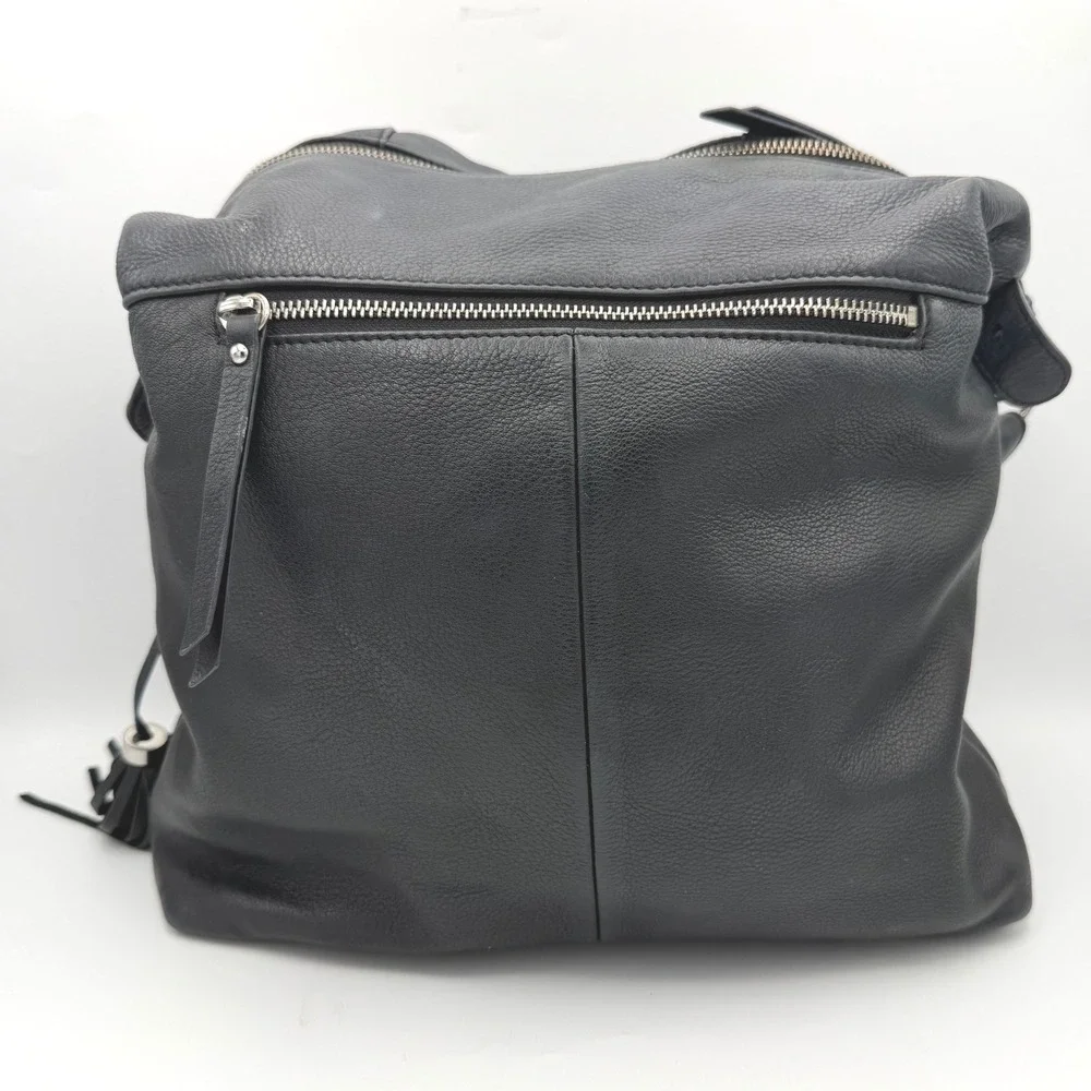 Isaac Mizrahi Hobo Bag Womens Large Black Pebbled Leather Tassel Shoulder Bag